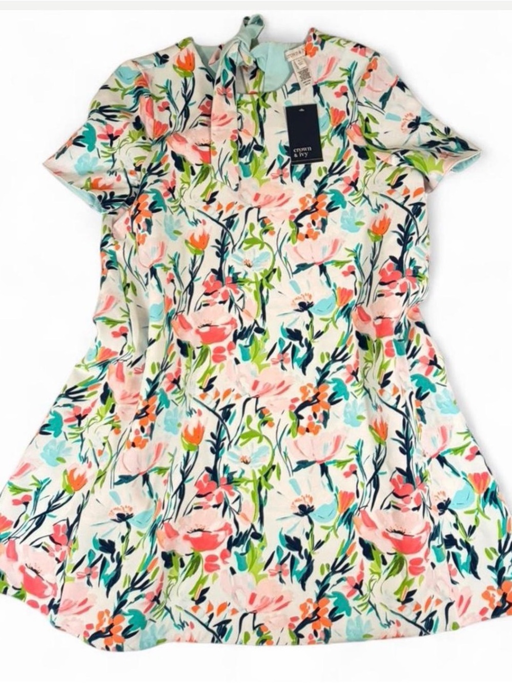 NWT crown & ivy Floral Midi Dress in White, Pink, Green, Blue
